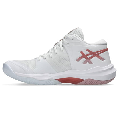 ASICS Women's Sky Elite FlyteFoam Mid Top 3 Volleyball Shoes, White/MORGANITE