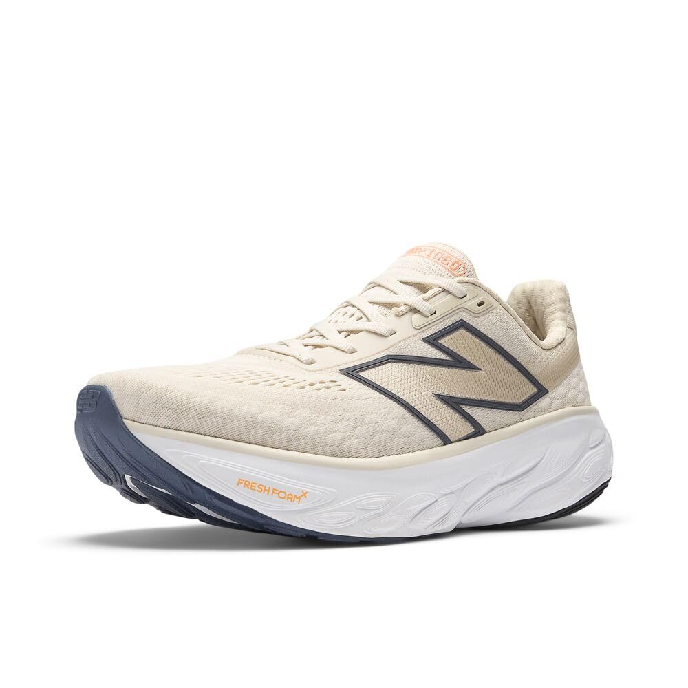 New Balance Men's Fresh Foam X 1080 V14 Running Shoe, Sea Salt/Vintage Indigo/Hot Mango