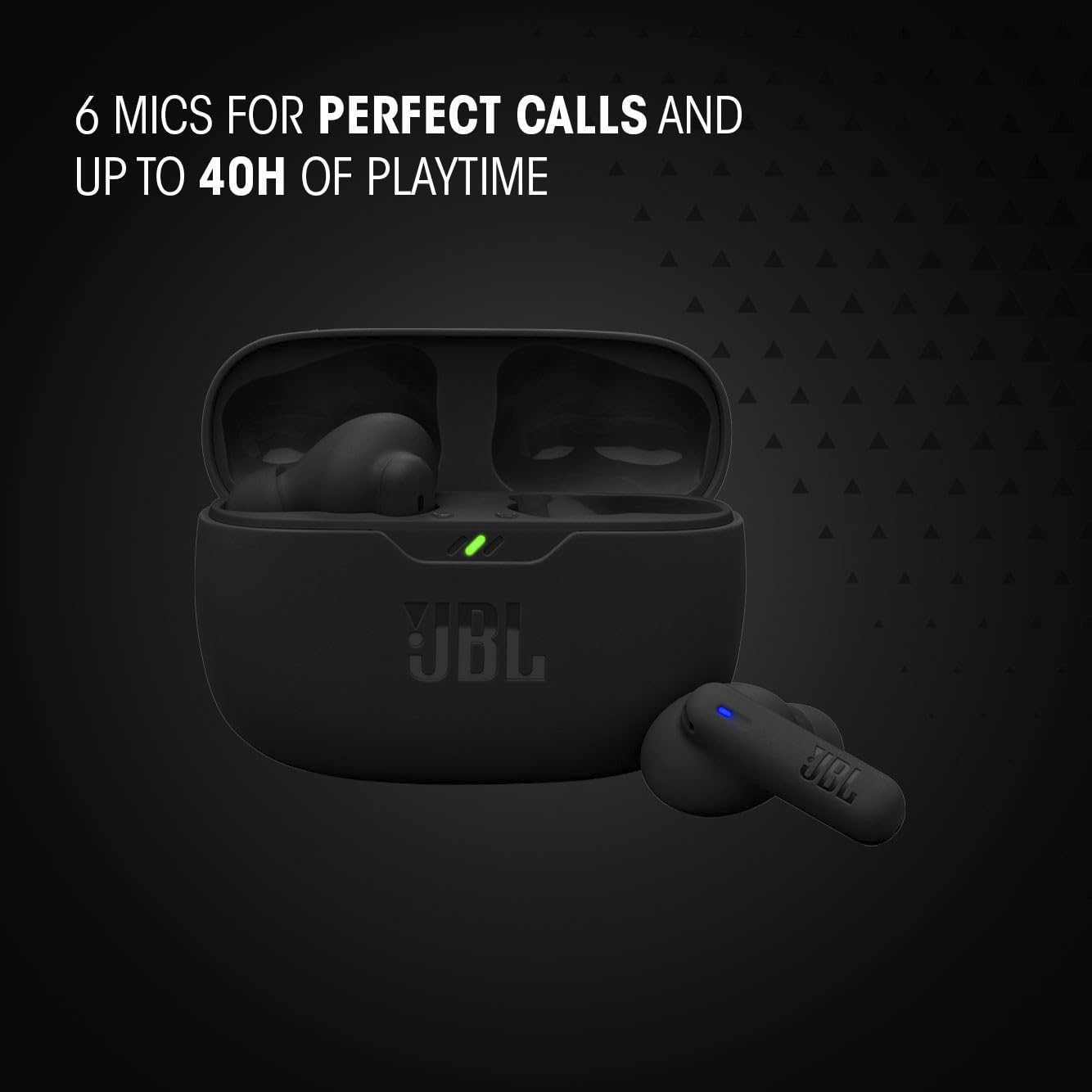 JBL Vibe Beam 2 - True Wireless Noise Cancelling Earbuds with JBL Pure Bass Sound & Smart Ambient technology, 4mics for crisp, clear calls, up to 40Hrs of Playback, IP54 Dust & Water resistant (Black)