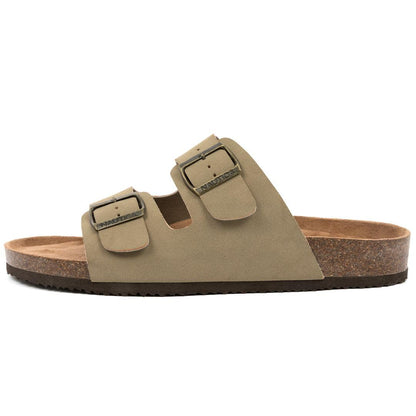 Nautica Men's Double Buckle Slide Sandals – Adjustable Strap Slip-On with Cushioned Footbed & Cork Sole for Comfort and Support-Triun-Light Tan-Size