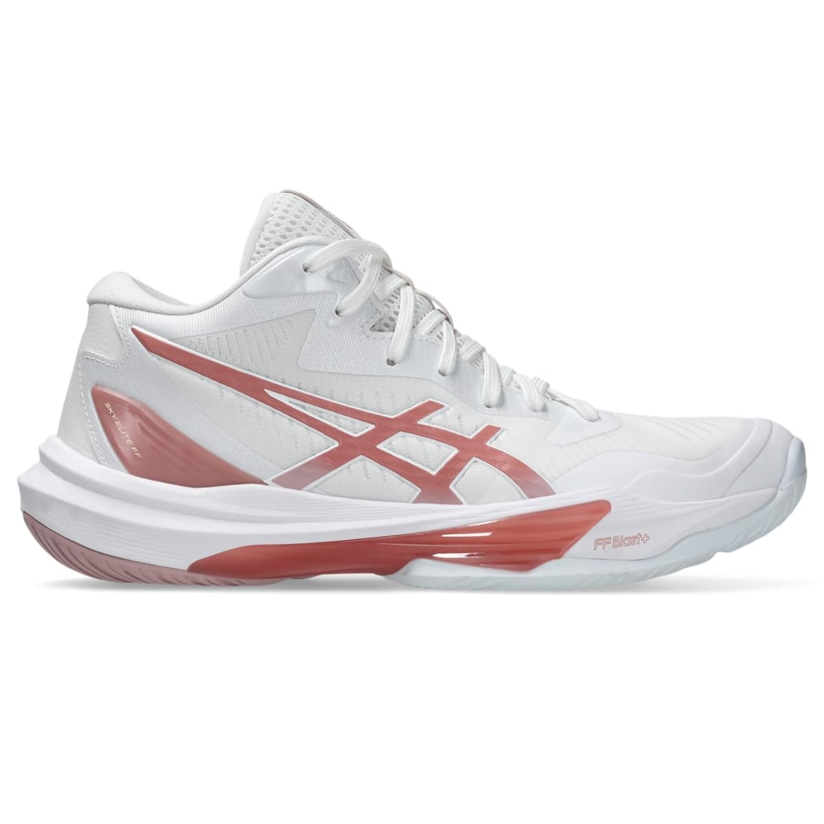 ASICS Women's Sky Elite FlyteFoam Mid Top 3 Volleyball Shoes, White/MORGANITE