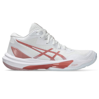 ASICS Women's Sky Elite FlyteFoam Mid Top 3 Volleyball Shoes, White/MORGANITE