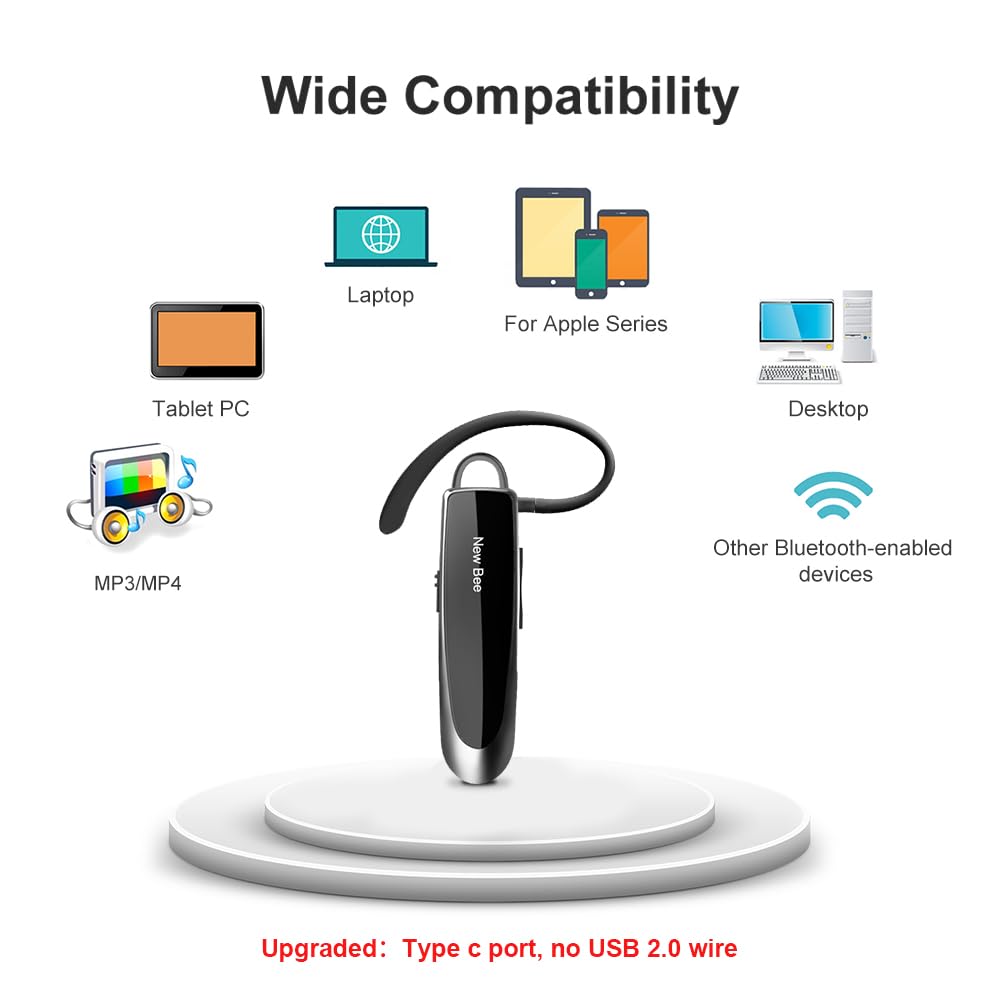 New Bee Auricular Inalámbrico Bluetooth V5.0 (Negro)