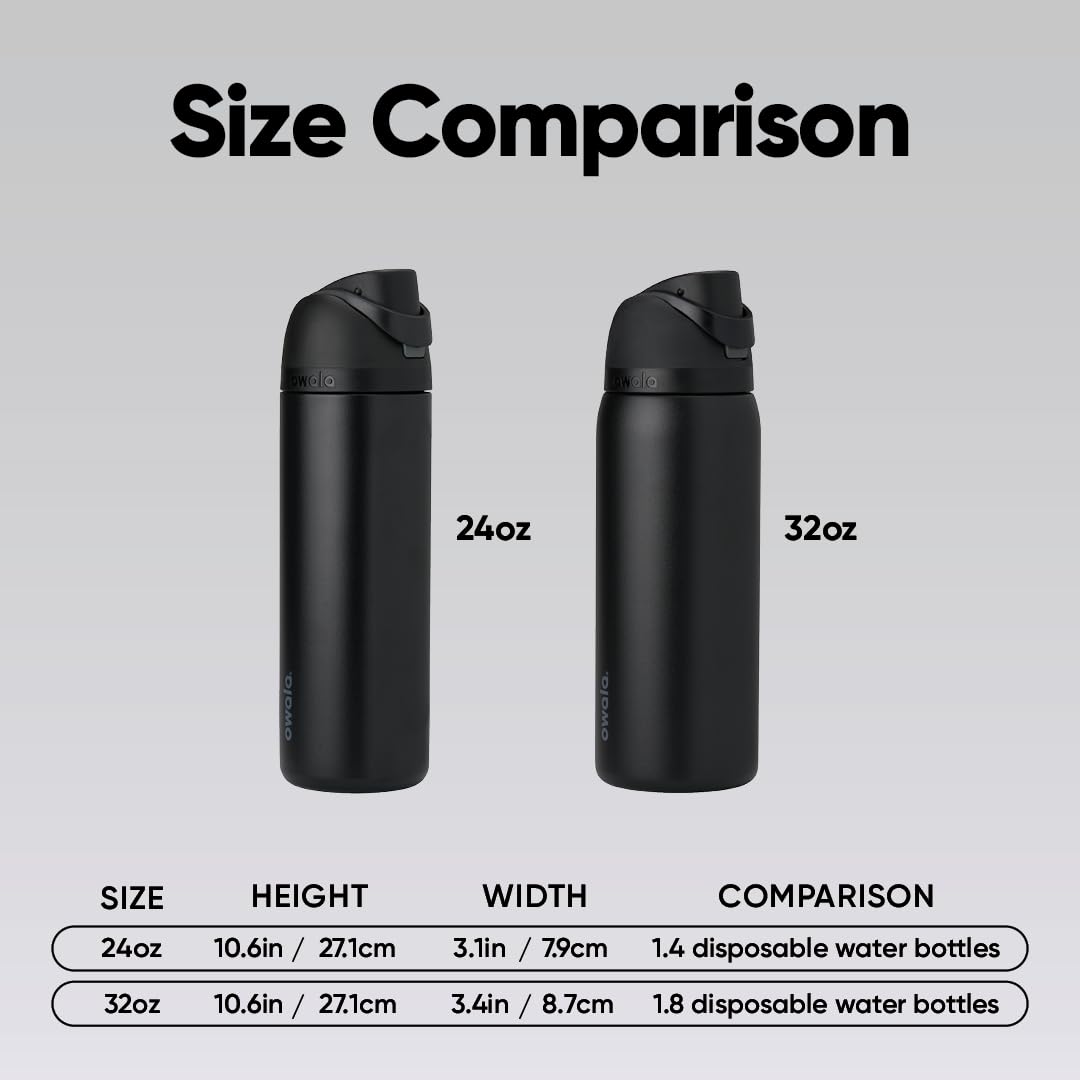 Owala FreeSip Insulated Stainless Steel Water Bottle with Straw, BPA-Free Sports Water Bottle, Great for Travel, 32 Oz, Very, Very Dark