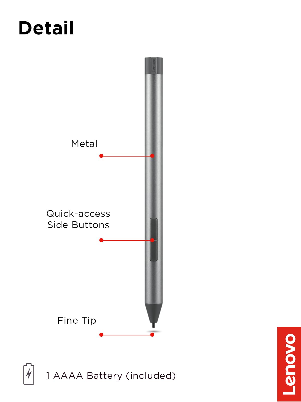 Lenovo Lápiz Digital 2 para Laptop (Plateado/Gris)