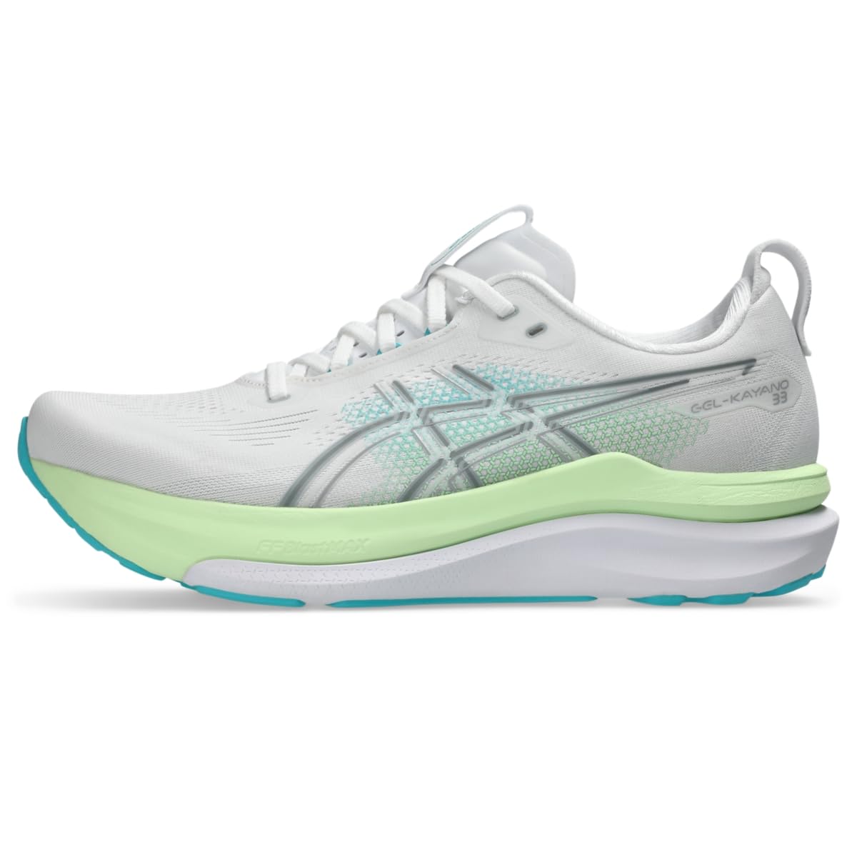 ASICS Men's Gel-Kayano 33 Running Shoes, White/Energy Aqua