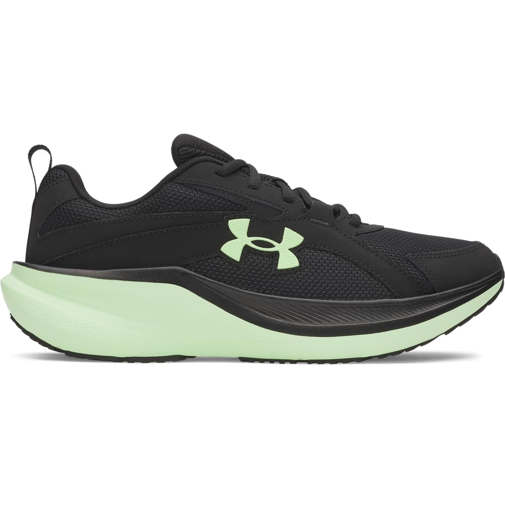 Under Armour Men's Charged+ Assert 11 Running Shoe, (003) Black/Black/Lumos Lime, US