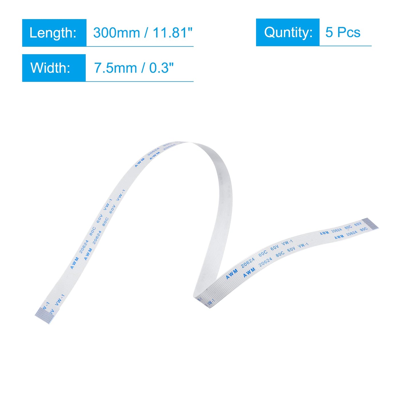 MECCANIXITY Cable Flexible Plano FFC FPC (Paquete de 5 / 300mm)