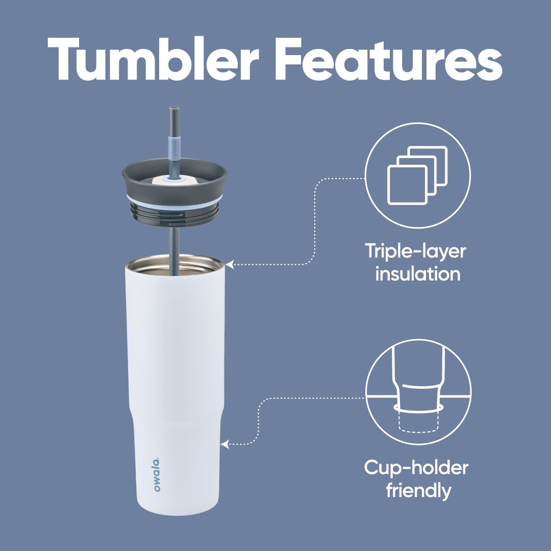 Owala Stainless Steel Triple Layer Insulated Travel Tumbler with Spill Resistant Lid and Straw, BPA Free, 24 oz, The Great Blue