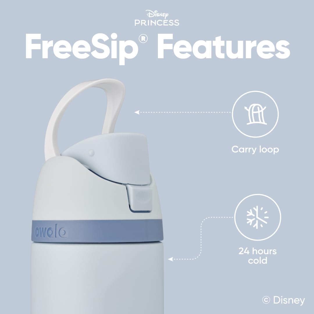 Owala Disney Princess FreeSip Insulated Stainless Steel Water Bottle with Straw for Sports and Travel, BPA-Free Sports Water Bottle, 24 oz, Cinderella