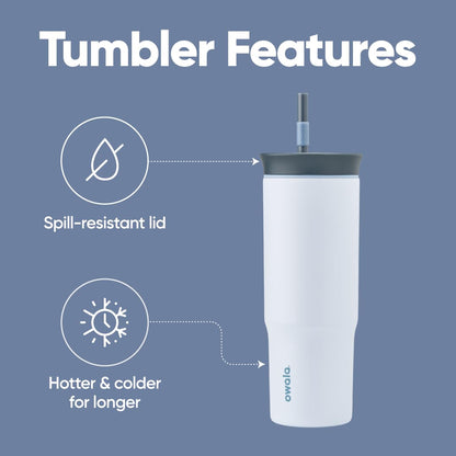 Owala Stainless Steel Triple Layer Insulated Travel Tumbler with Spill Resistant Lid and Straw, BPA Free, 24 oz, The Great Blue