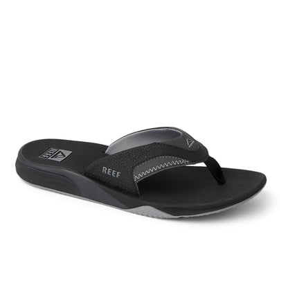 REEF Cushion Fanning Mens Flip Flop, Arch Support, Durable Outsole, Water Friendly, Black
