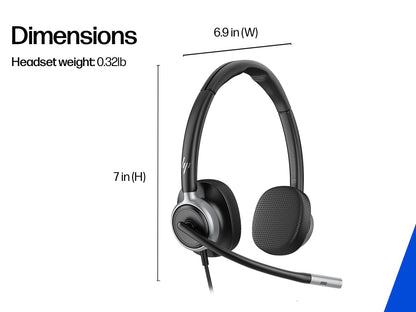 HP Poly Mission 620 Wired Headset with Mic - USB-C & USB-A - Plug-and-Play - AI Noise-Reducing Adjustable Boom Mic - Inline Controls - Comfortable Over-Ear Design - TCO Certified (C01CBAA)