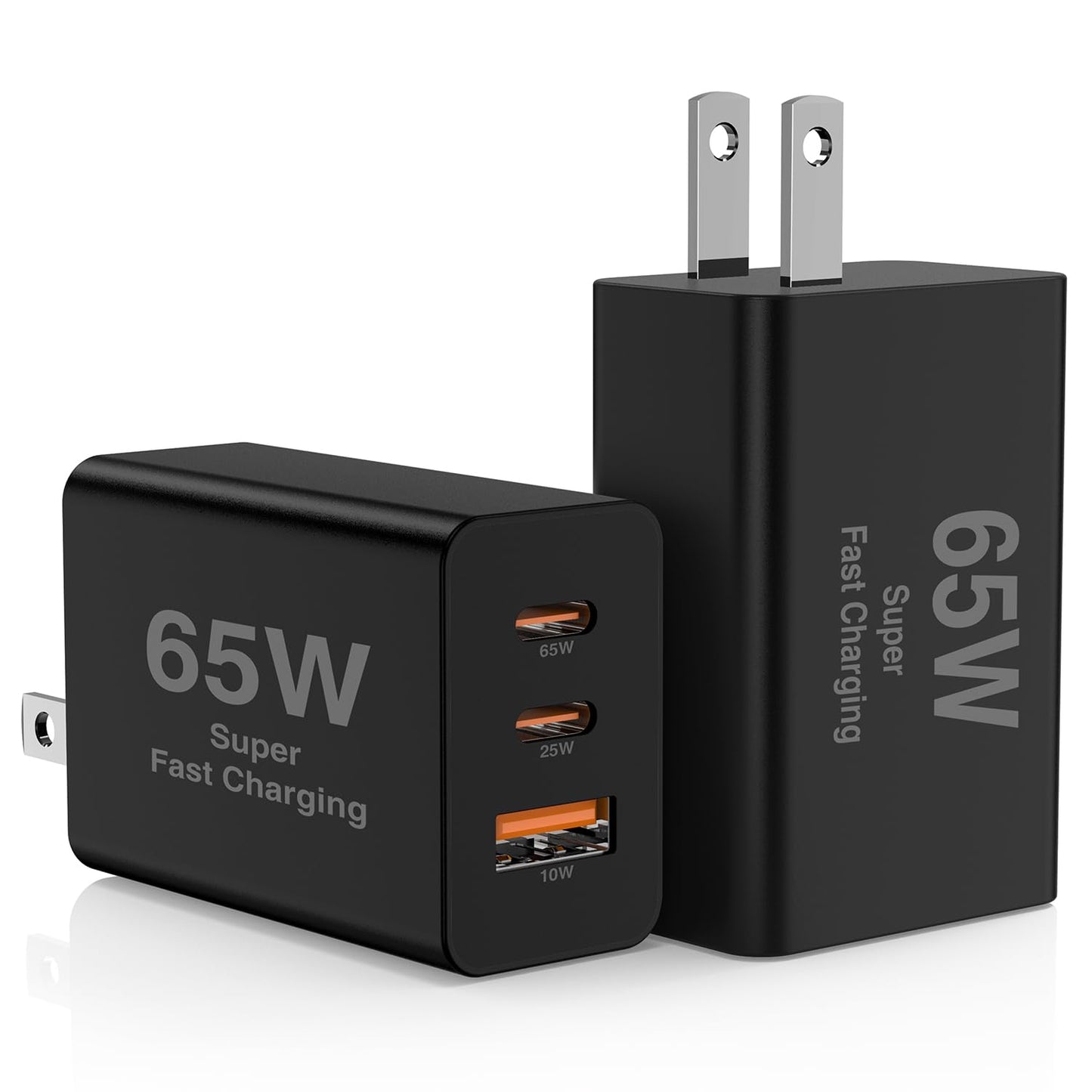 Cargador Rápido de Pared USB C de 65W (Pack de 2 / Negro)