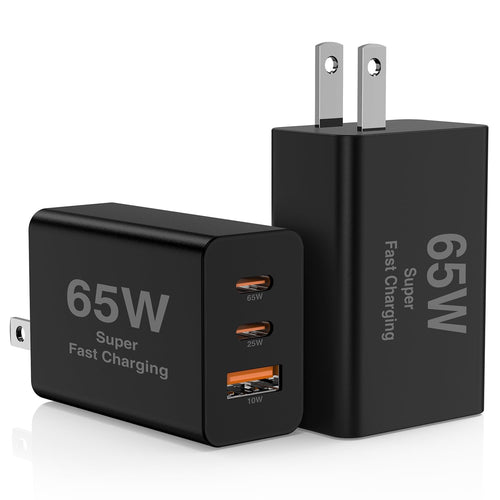 Cargador Rápido de Pared USB C de 65W (Pack de 2 / Negro)