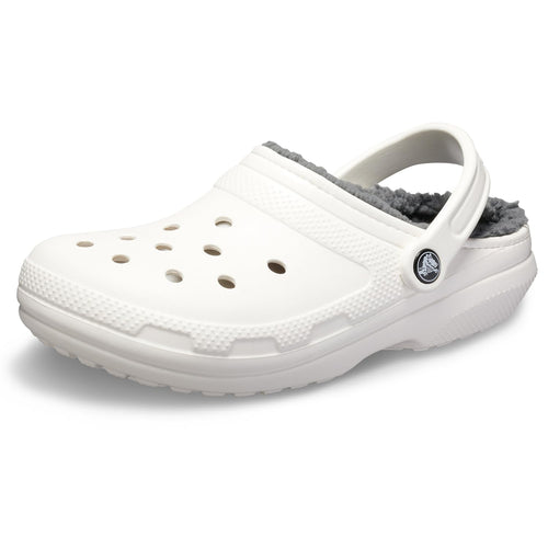 Crocs Men's and Women's Classic Lined Clog, White/Grey 2, US Men 5/Women 7
