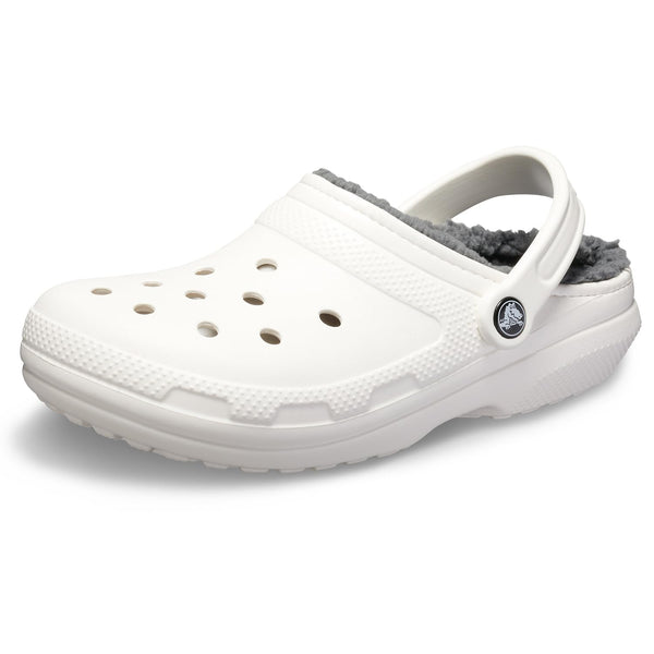Crocs Men's and Women's Classic Lined Clog, White/Grey 2, US Men 5/Women 7