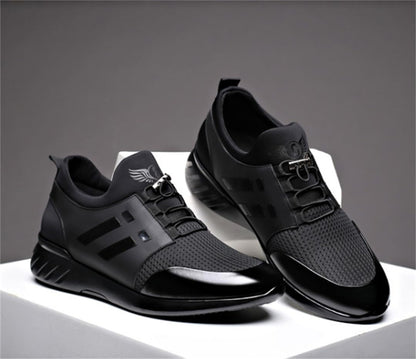 SWZEC Men's Leather Sneakers (Black