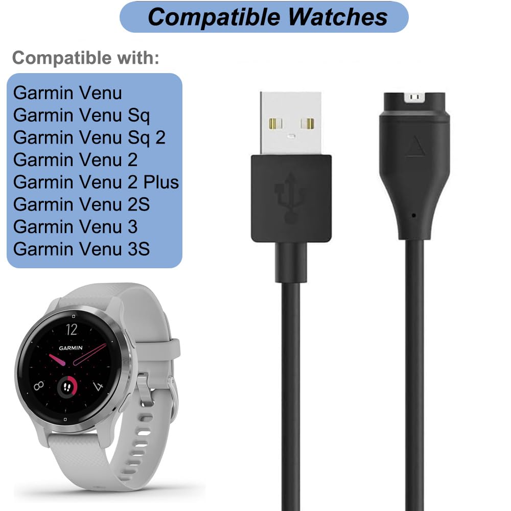 Charger for Garmin Venu, Venu 3/3S/2/2 Plus/2S/Sq 2/Sq, Replacement Charging Cable Cord with a Grey Dust Plug for Garmin Watch (1)
