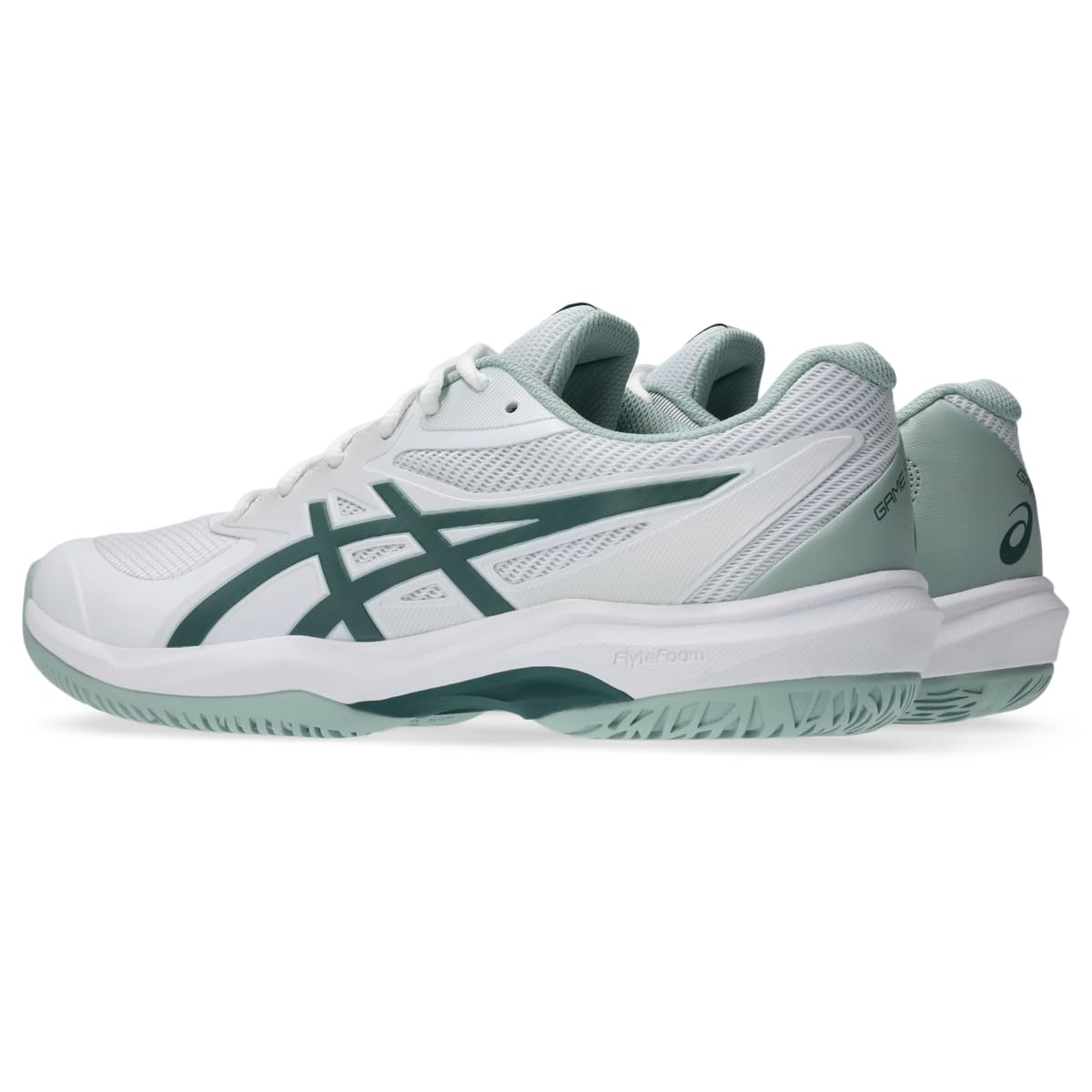 ASICS Men's Game FlyteFoam Tennis Shoes, White/Dark Neptune