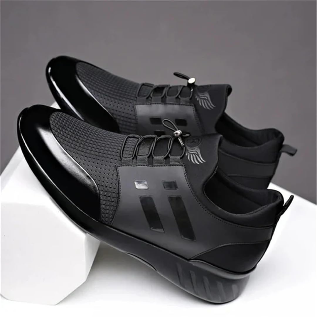 SWZEC Men's Leather Sneakers (Black