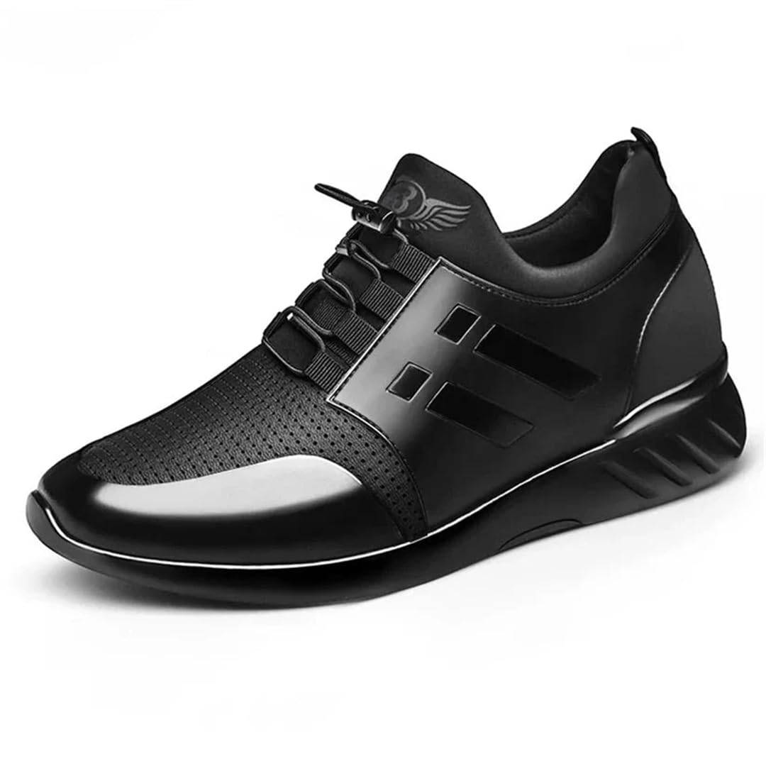 SWZEC Men's Leather Sneakers (Black