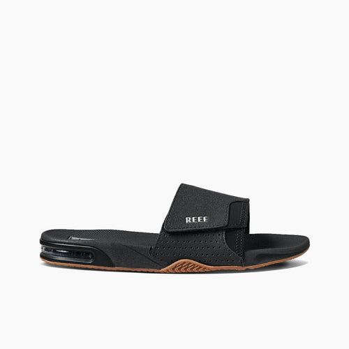 REEF Fanning Slide Mens Sandal Black-Silver 7