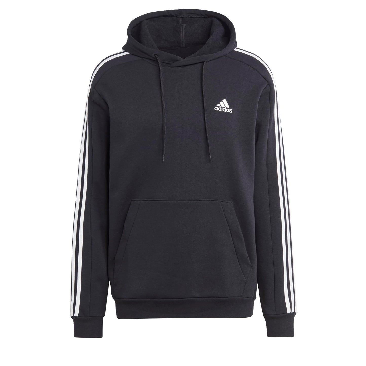 adidas Men's Essentials Fleece 3-stripes Hoodie, Black, Large