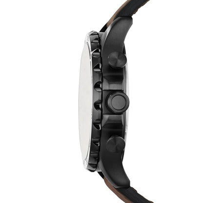 Fossil Men's Nate Quartz Watch, Stainless Steel and Leather Chronograph Watch for Men, Color: Black, Dark Brown