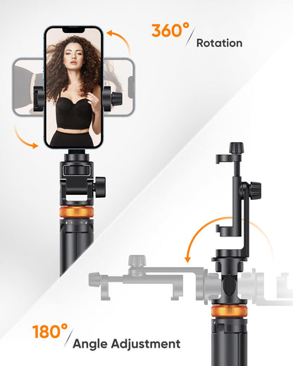 EUCOS 62" Phone Tripod, Tripod for iPhone & Selfie Stick with Remote, Extendable Cell Phone Stand & Ultimate Phone Holder, Solidest Phone Stand Compatible with iPhone/Android