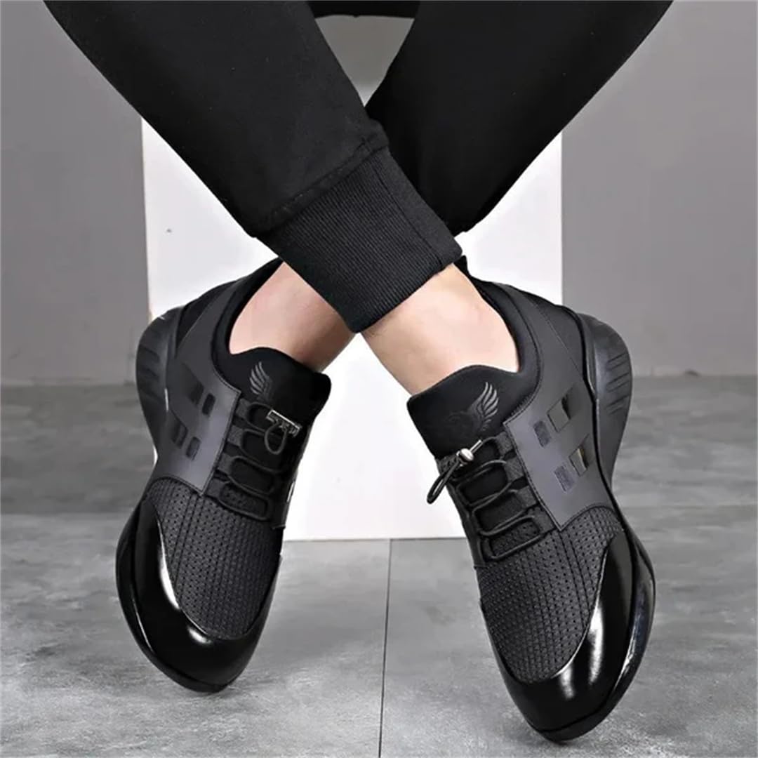 SWZEC Men's Leather Sneakers (Black