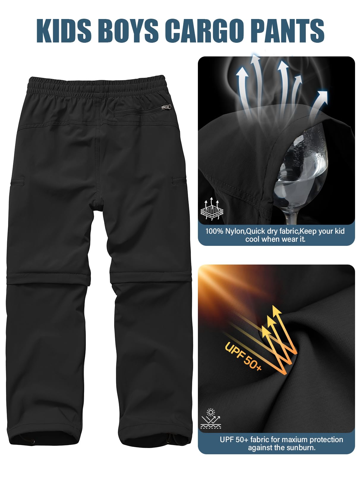 linlon Pantalones Cargo de Senderismo para Niños (Talla XL / Negro)