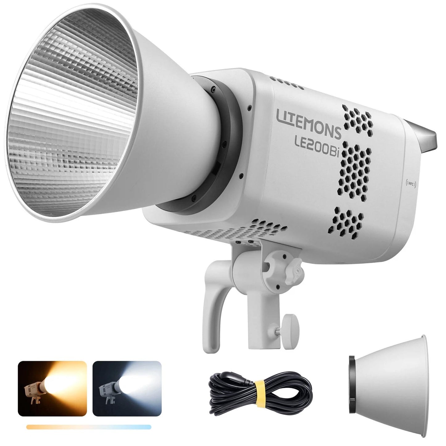 Godox Litemons LE200Bi Bicolor LED Video Light, 220W 57700Lux@1M CRI98+ Bowens Mount LED Light, Studio Bright with APP Control, 11 FX Effects, 0-100% Brightness(White)