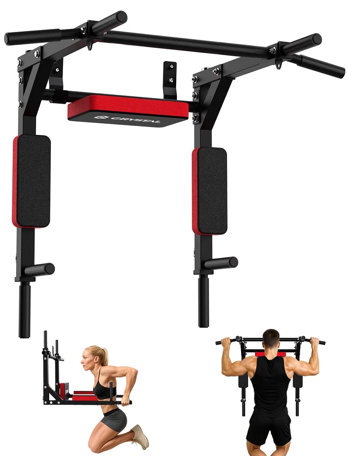 Barra de dominadas y estación de fondos de pared CRYSTAL FIT (Soporta 440 lbs)