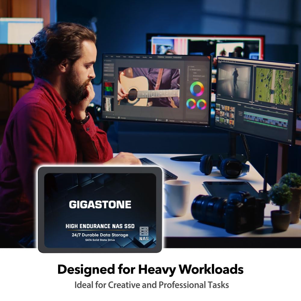Gigastone 【NAS Certified】 High Endurance SSD 4TB (4-Pack) Up to 530MB/s SLC Caching 24/7 Reliable for Gaming/PC/NAS SSD 5-Year Warranty 2.5" SATA Internal Solid State Drives RAID Disk