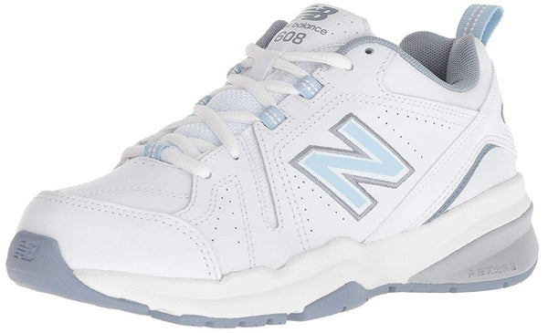 New Balance Women's 608 V5 Casual Comfort Cross Trainer, White/Light Blue