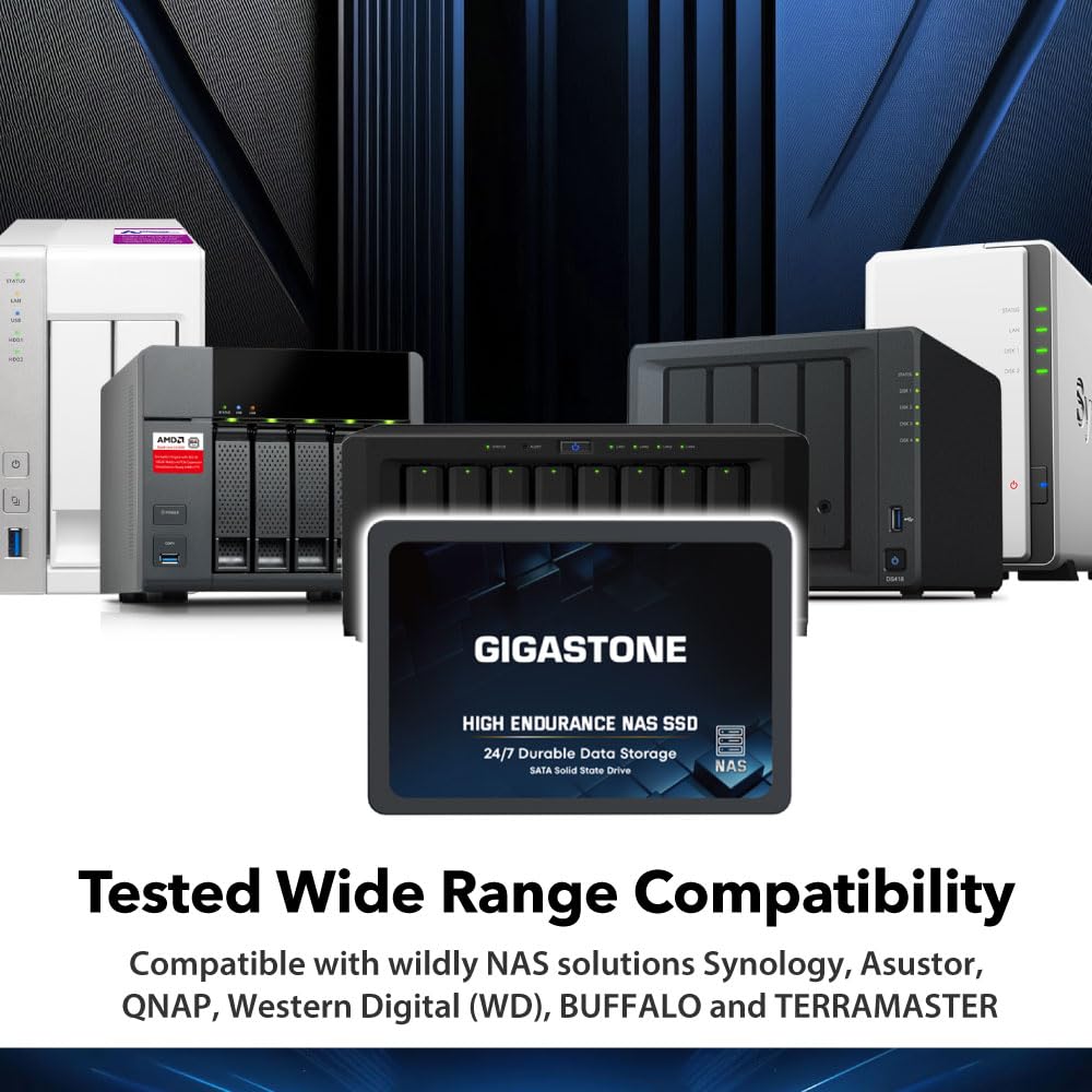 Gigastone 【NAS Certified】 High Endurance SSD 4TB (4-Pack) Up to 530MB/s SLC Caching 24/7 Reliable for Gaming/PC/NAS SSD 5-Year Warranty 2.5" SATA Internal Solid State Drives RAID Disk