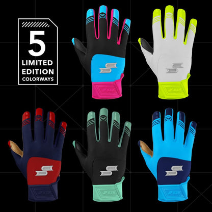 SSK X1 Color Rush Guantes de Bateo de Béisbol para Adultos (Talla XL / Azul Marino y Rojo)