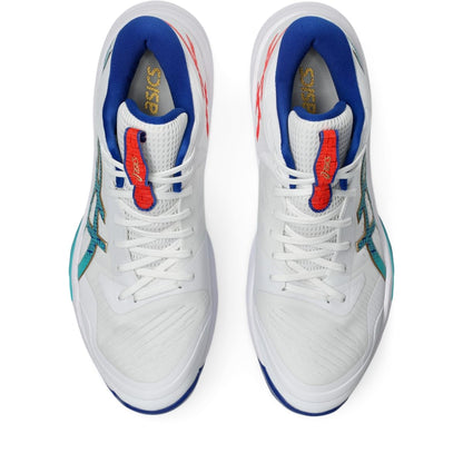 ASICS Men's Sky Elite FlyteFoam Mid Top 3 Volleyball Shoes, White/ASICS Blue