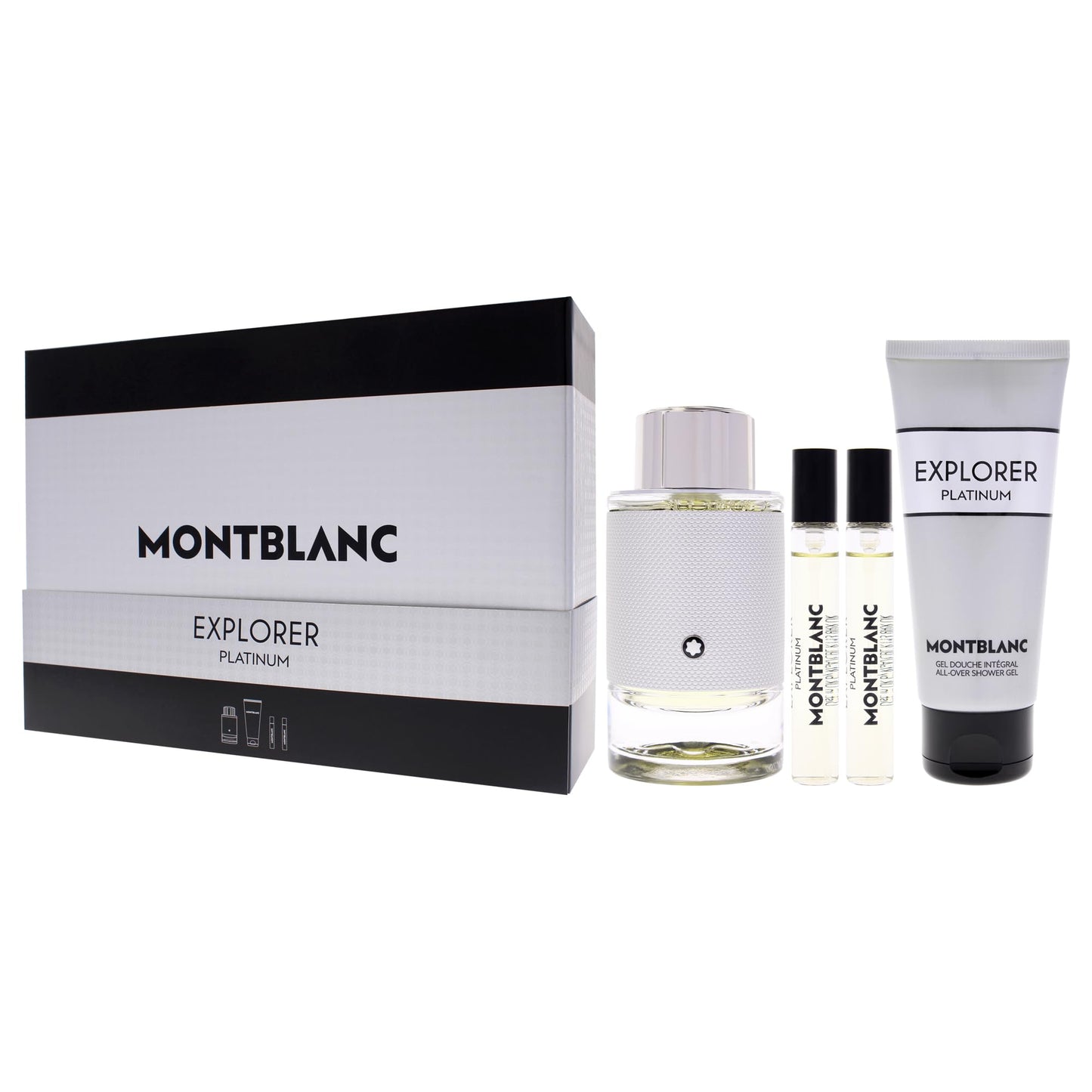 Mont Blanc Set de Regalo Explorer Platinum de 4 Piezas para Hombre (3.3 oz, 2 x 0.25 oz y 3.3 oz / EDP Spray)