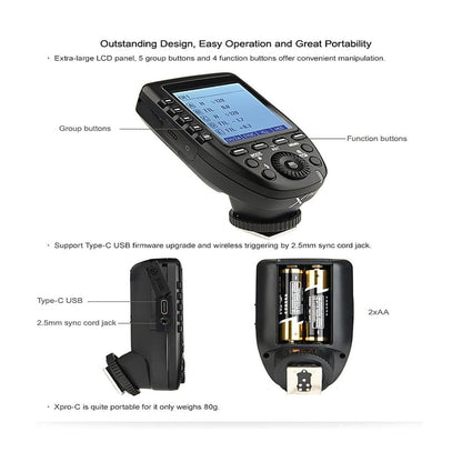 Godox XproC Xpro-C TTL Wireless Flash Trigger for Canon, 1/8000s HSS TTL-Convert-Manual Function Large Screen Slanted Design 5 Dedicated Group Buttons 11 Customizable Functions (XProC for Canon)