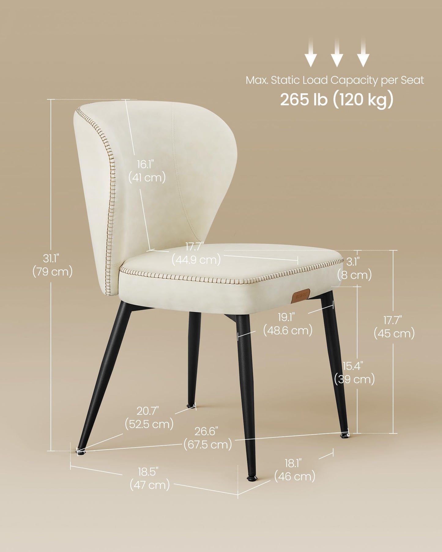 VASAGLE Sillas de Comedor Colección EKHO (Set de 2 / Cream White)
