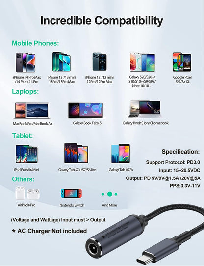 PLUSPOE Cable de Carga de Energía a USB Tipo C (100W)
