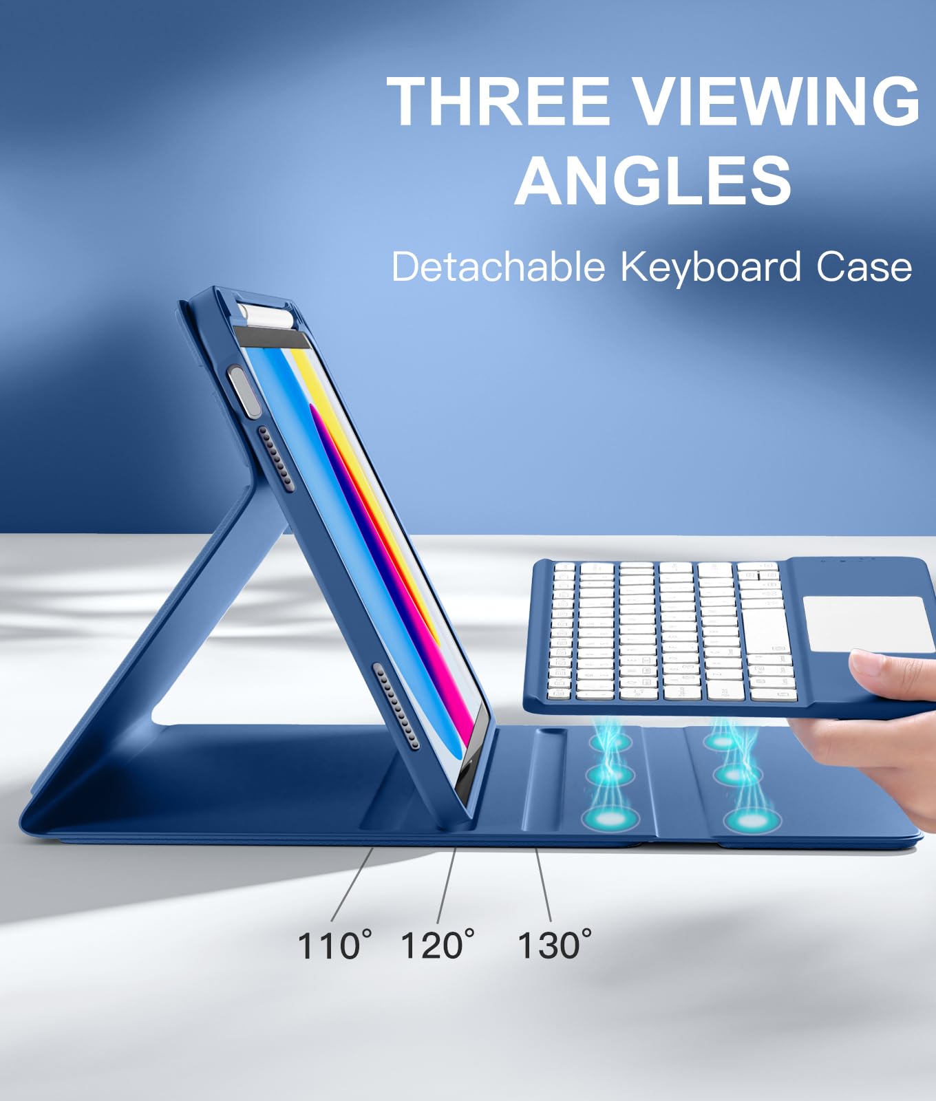 Harvopu Funda con Teclado para iPad 11ª/10ª Gen (Azul Marino)