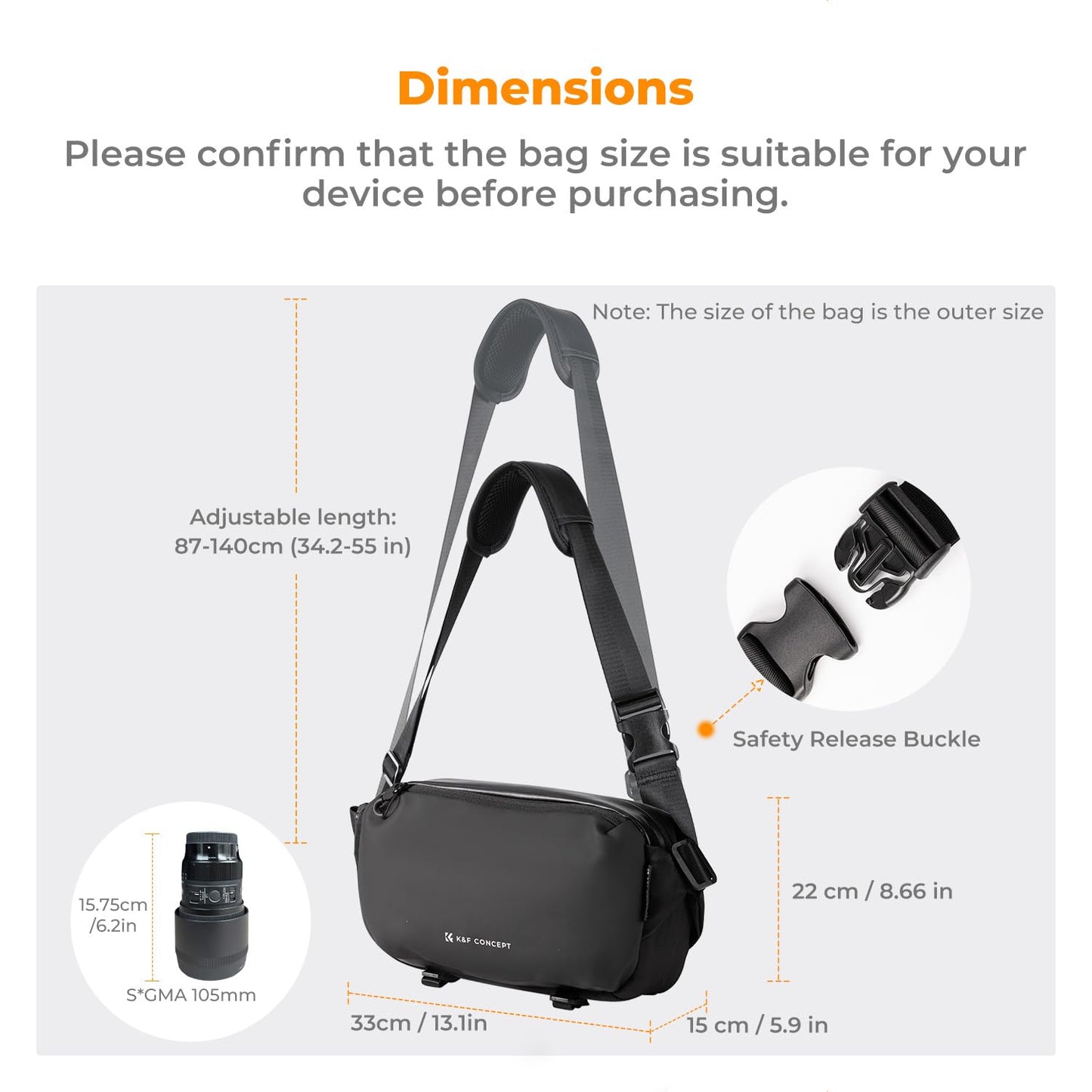 K&F CONCEPT 2 in 1 Sling Bag Everyday Shoulder Bag & Multifunction Photography Crossbody Camera DSLR Backpack Portable Bag Black