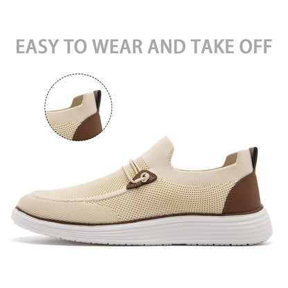 WOHHHW Men's Loafers Slip On Shoes Men Boat Shoes Casual Walking Shoes for Men Comfort Lightweight Breathable Beige