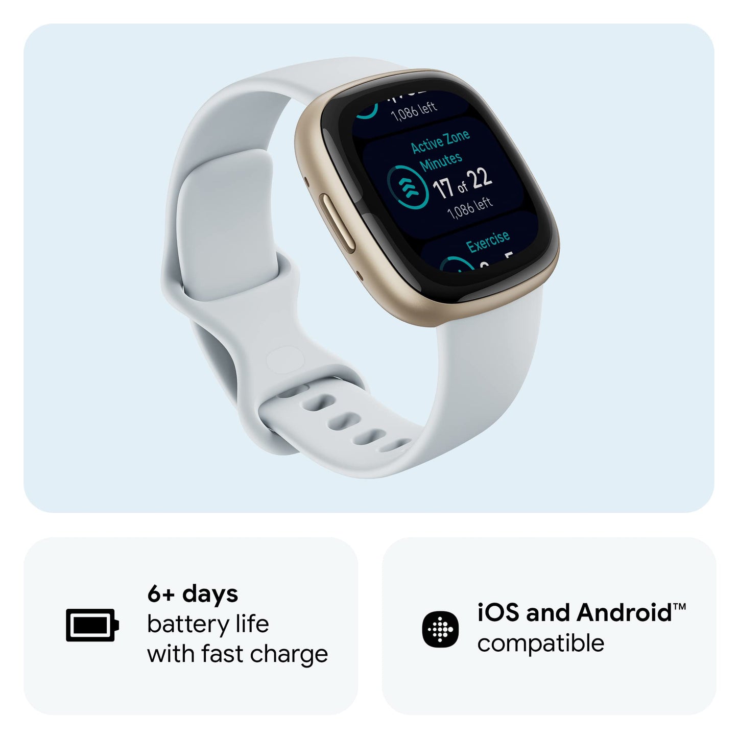 Fitbit Sense 2 Reloj Inteligente Avanzado de Salud y Fitness (Blue Mist/Pale Gold)