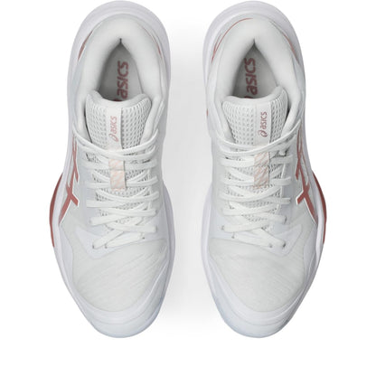 ASICS Women's Sky Elite FlyteFoam Mid Top 3 Volleyball Shoes, White/MORGANITE