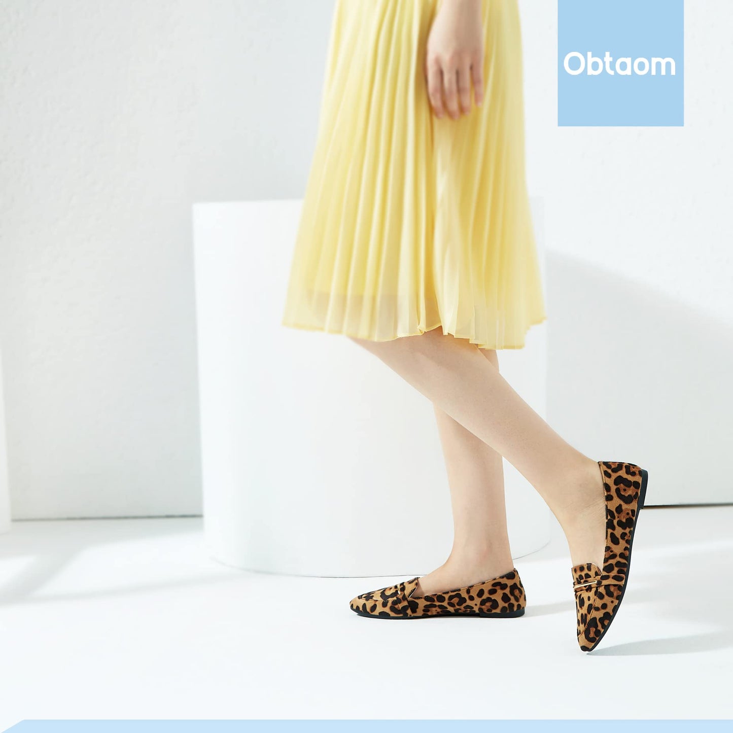Obtaom Women's Pointy Toe Loafer Flat Comfortable Faux Suede Work Shoes, Cute Penny Loafer Slip On Ballet Flat(Leopard Print, US9)