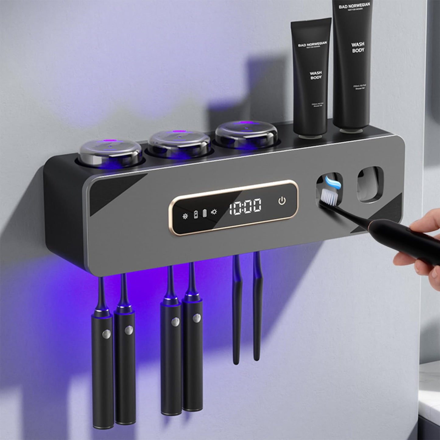 Dispensador de Pasta de Dientes Automático y Soporte de Cepillos (Gris)